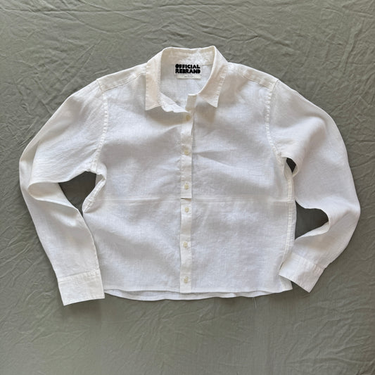 white linen shirt on gray backdrop