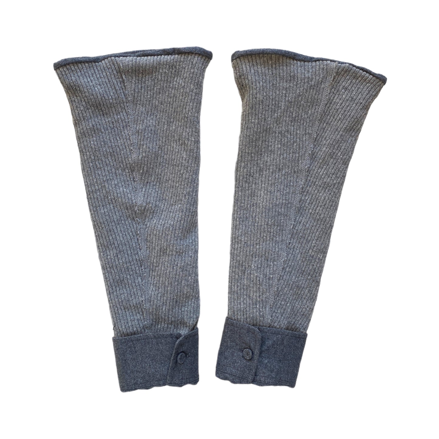 gray knit leg warmers with gray cuffed edge