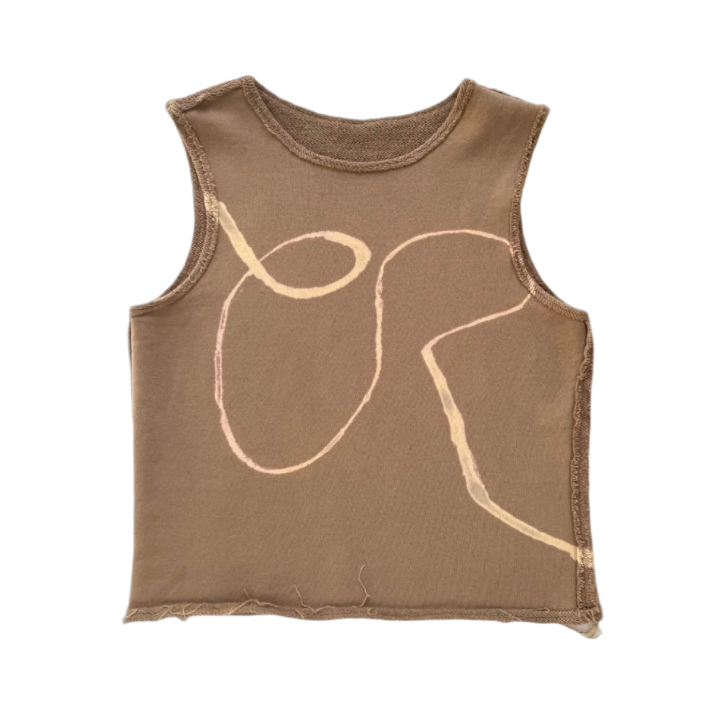 camel french terry tank with bleach reading OR across the chest