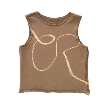 camel french terry tank with bleach reading OR across the chest