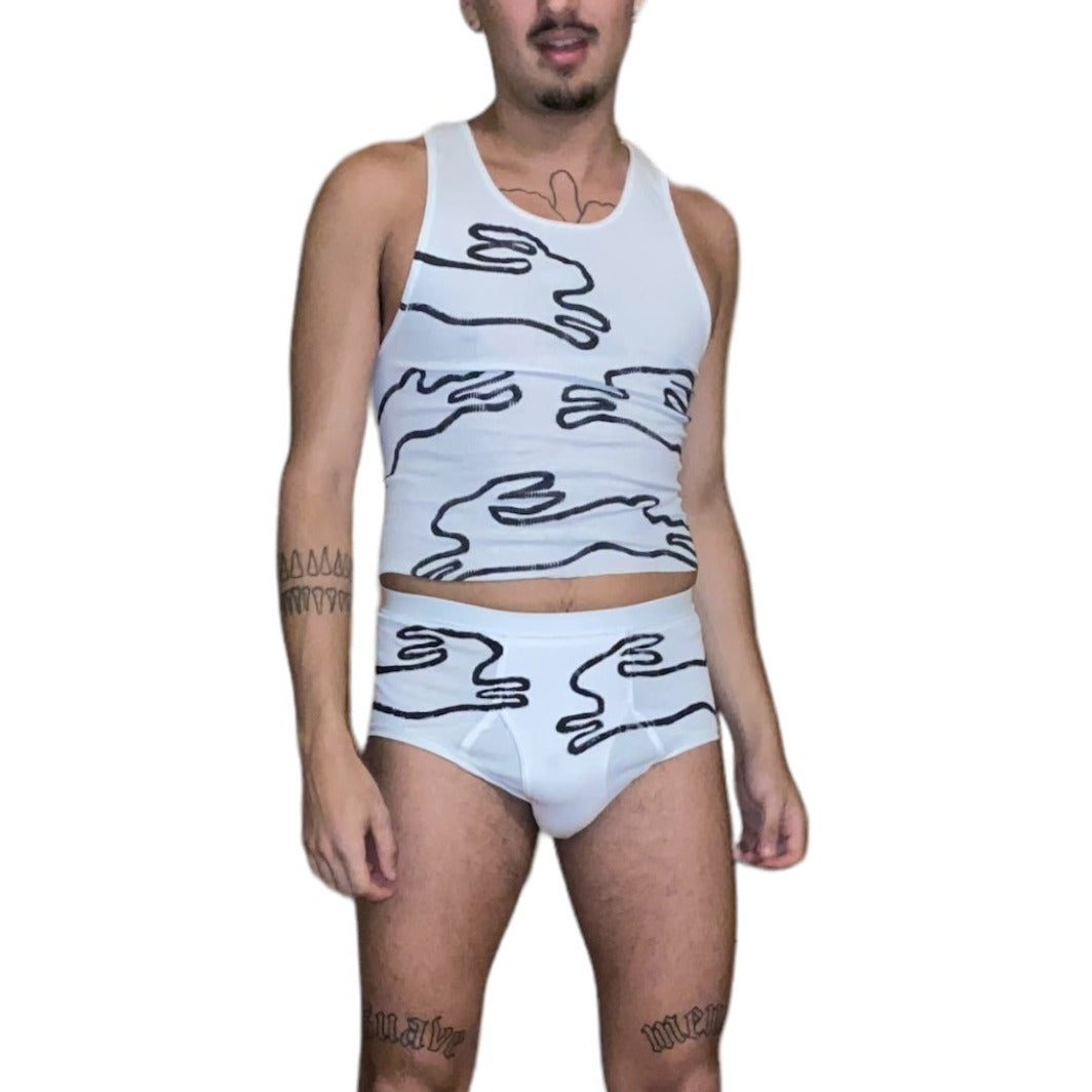 LEAPING RABBITS painted tank top