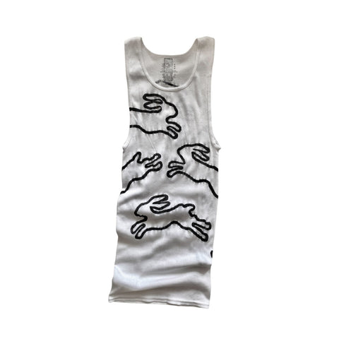LEAPING RABBITS painted tank top