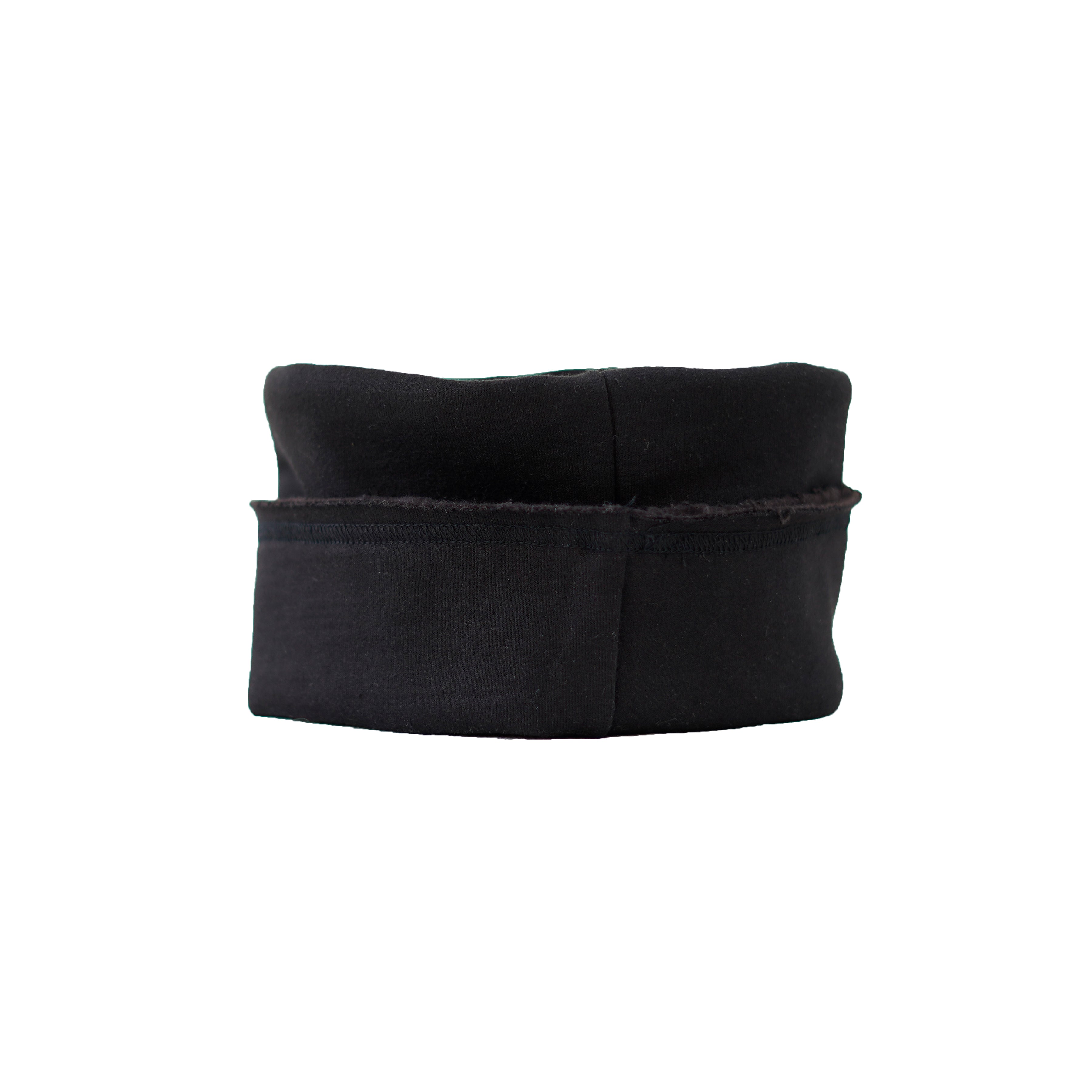 black, flat top, cuffed winter cap