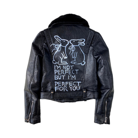 I'M NOT PERFECT bunnies leather jacket