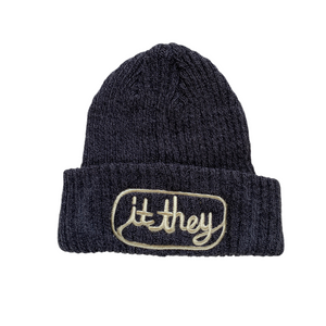 Open image in slideshow, IT THEY/BOY/GIRL merino wool embroidered beanies (one offs)
